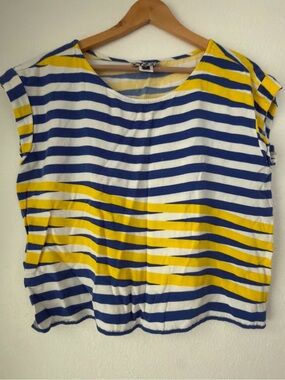Dusen Dusen Yellow  Blue Stripes Geometric Short Sleeve Top Small